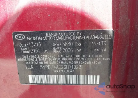 2016 Hyundai Elantra Se z USA, uszkodzony, nr VIN 5NPDH4AE2GH710221